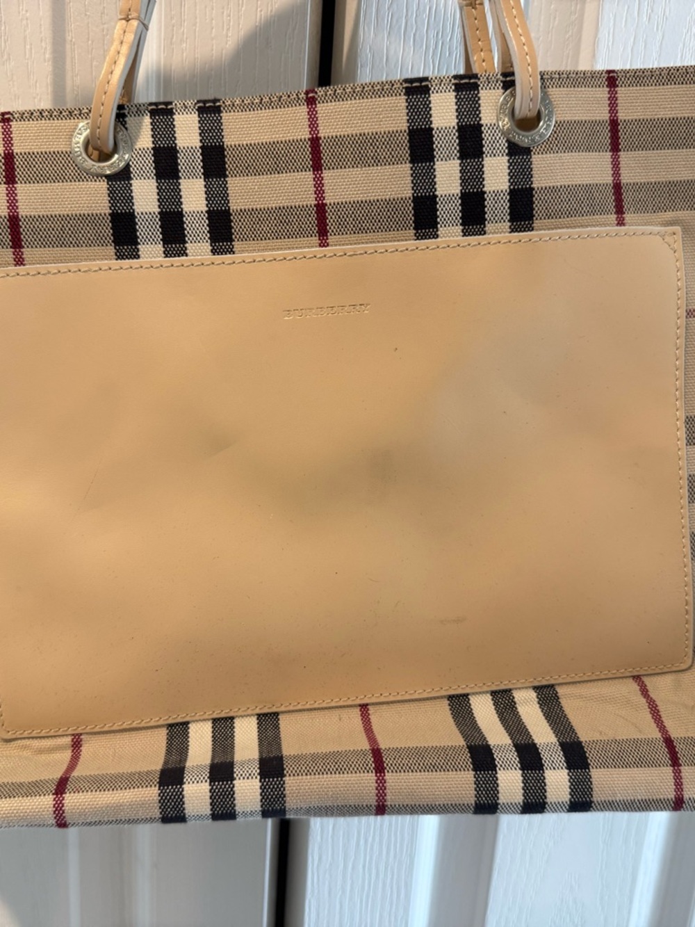 Authentic Burberry Nova Check Tote Bag | Beige Plaid Canvas Leather Shoulder Bag